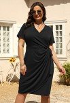 Nemidor Womens Plus Size Ruched Wrap Dress Pleated Bodycon Midi Casual Party Work Dress NEM303(20,Black)