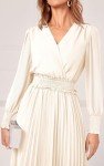 PRETTYGARDEN Womens Wrap V Neck Spring Dresses Wedding Guest Casual Pleated Long Sleeve Midi Dress Ruffle Smocked Long Dress, Beige, Medium
