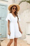 Cute Swiss Dot V-Neck Ruffle Mini Dress