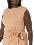 Amazon Essentials Women's Cap Sleeve Boat-Neck Faux Wrap Dress, Light Brown, Medium