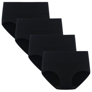 POPKOK High-Waisted Cotton Briefs for Women - 4 Pack