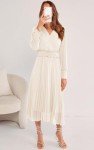 PRETTYGARDEN Womens Wrap V Neck Spring Dresses Wedding Guest Casual Pleated Long Sleeve Midi Dress Ruffle Smocked Long Dress, Beige, Medium