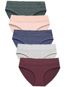 AYMEFF Women's Cotton Lace Hipster Bikini Panties 5-Pack