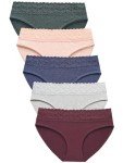 AYMEFF Women's Cotton Lace Hipster Bikini Panties 5-Pack
