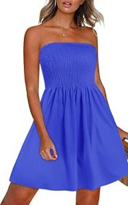 CHICALLURE Summer Dresses for Women Beach Casual Sundress Strapless Wrap Cover Ups (Solid Royal Blue, S)