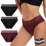 Lace Leak-Proof Cotton Period Underwear for Women 3 Pack