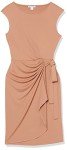 Amazon Essentials Women's Cap Sleeve Boat-Neck Faux Wrap Dress, Light Brown, Medium