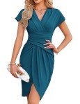 JASAMBAC Cocktail Dresses for Women Evening Wrap Wedding Guest Dresses Bodycon Dress Midi Party Dresses Work Dress Formal Dress peacock blue