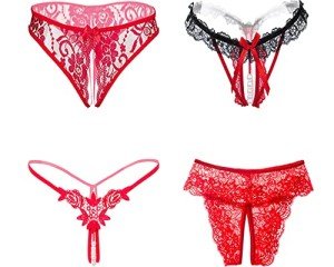 Lyeacs Women's Red Lace Thong Panties - 4 Pack
