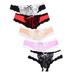 KUKOME Women's Soft Lace Back Hipster Briefs Set