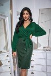 GRACE KARIN Sequin Bodycon Dresses for Women Wrap Long Sleeve V Neck Party Dress Atrovirens M
