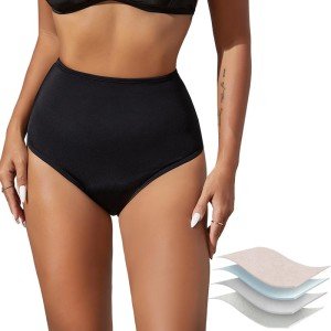 High Waisted Leakproof Period Swimwear Bottoms, Black