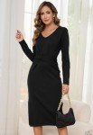 Jayscreate Women's V Neck Sweater Dress Midi Tie Back Side Split 2024 Fall Winter Long Sleeve Knit Business Casual Dress Black