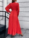 Mansy Women's Elegant Wrap V Neck Lantern Sleeve Bulted Pleated Flowy Maxi Long Dress, A-04-red, X-Large