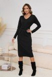 Jayscreate Women's V Neck Sweater Dress Midi Tie Back Side Split 2024 Fall Winter Long Sleeve Knit Business Casual Dress Black