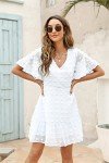 Cute Swiss Dot V-Neck Ruffle Mini Dress