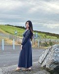 WNEEDU Womens Fall Dresses 2024 Lace Long Sleeve Maxi Dress V Neck Wrap Waist Casual Long Dress with Pockets 2024 New Navy Blue XL