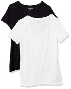 Amazon Essentials Women's 2-Pack Classic-Fit Short-Sleeve Scoopneck T-Shirt, Black/White, Large