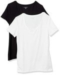 Amazon Essentials Women's 2-Pack Classic-Fit Short-Sleeve Scoopneck T-Shirt, Black/White, Large