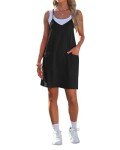 Casual Black Spaghetti Strap Summer Dress with Pockets