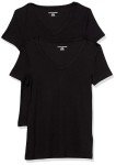 Amazon Essentials Women's 2-Pack Slim-Fit Short-Sleeve V-Neck T-Shirt, Black/Black, Medium