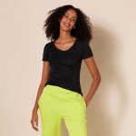 Amazon Essentials Women's 2-Pack Slim-Fit Short-Sleeve V-Neck T-Shirt, Black/Black, Medium