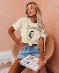DUTUT Rock Band T-Shirts for Women Vintage Rock and Roll Country Music Shirt Funny Concert Outfit Short Sleeve Vacation Tops Apricot
