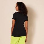 Amazon Essentials Women's 2-Pack Slim-Fit Short-Sleeve V-Neck T-Shirt, Black/Black, Medium