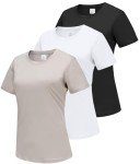 DMVOD 3-Pack Cotton Short Sleeve T Shirt for Womens Workout Tops Tshirts for Ladies Basic Tee Casual Athletic Gym Shirt Plain Dry Fit Crew Neck Soft Black/Gray/White-M