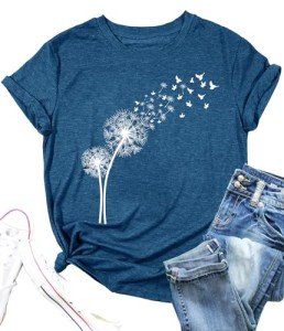 MEESHEEP Womens Graphic T Shirts Tops Dandelion Shirt Cute Floral Faith Shirts Summer Casual Short Sleeve Tops Blue