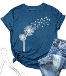 MEESHEEP Womens Graphic T Shirts Tops Dandelion Shirt Cute Floral Faith Shirts Summer Casual Short Sleeve Tops Blue