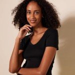 Amazon Essentials Women's 2-Pack Slim-Fit Short-Sleeve V-Neck T-Shirt, Black/Black, Medium