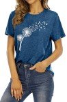 MEESHEEP Womens Graphic T Shirts Tops Dandelion Shirt Cute Floral Faith Shirts Summer Casual Short Sleeve Tops Blue