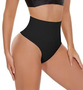 Tummy Control Mid Waist Shaping Thong - Black