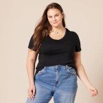 Amazon Essentials Women's 2-Pack Slim-Fit Short-Sleeve V-Neck T-Shirt, Black/Black, Medium