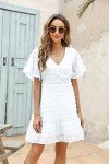 Cute Swiss Dot V-Neck Ruffle Mini Dress