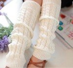 Knit Winter Thermal Leg Warmers for Women - White