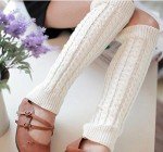 Knit Winter Thermal Leg Warmers for Women - White
