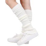 LERTREE Women's Knitted Crochet Leg Warmers - White