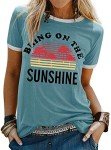 Womens Tshirt Short Sleeve Bring ON The Sunshine Graphic Tee Shirt Letter Casual Summer Top L Lake Blue