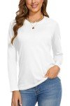 SMENG White Long Sleeve Shirt Women Cotton Crew Neck T Shirts Solid Breathable Shirt Soft Casual Tshirt White XL