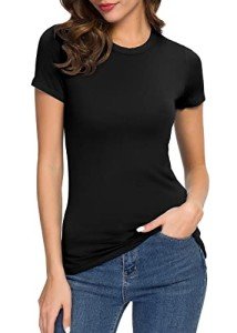 Urban CoCo Women's Crewneck Slim Fitted Short Sleeve T-Shirt Stretchy Bodycon Basic Tee Tops (XS, Black)