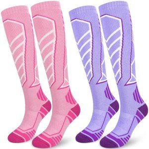 Women’s Ski Socks - 2 Pairs, Pink & Purple