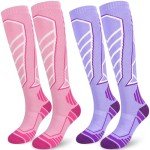 Women’s Ski Socks - 2 Pairs, Pink & Purple