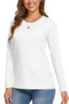 SMENG White Long Sleeve Shirt Women Cotton Crew Neck T Shirts Solid Breathable Shirt Soft Casual Tshirt White XL