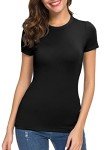 Urban CoCo Women's Crewneck Slim Fitted Short Sleeve T-Shirt Stretchy Bodycon Basic Tee Tops (XS, Black)