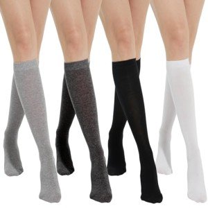 Women's Cotton Knee High Fashion Socks - 4 Pairs