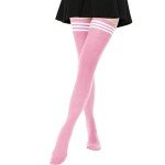 DRESHOW Extra Long Pink Striped Thigh High Socks