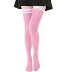DRESHOW Extra Long Pink Striped Thigh High Socks