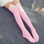 DRESHOW Extra Long Pink Striped Thigh High Socks